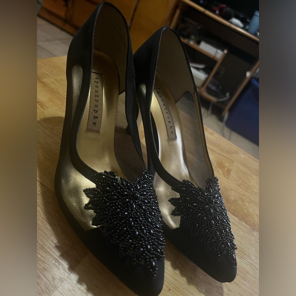 Vintage black beaded heels